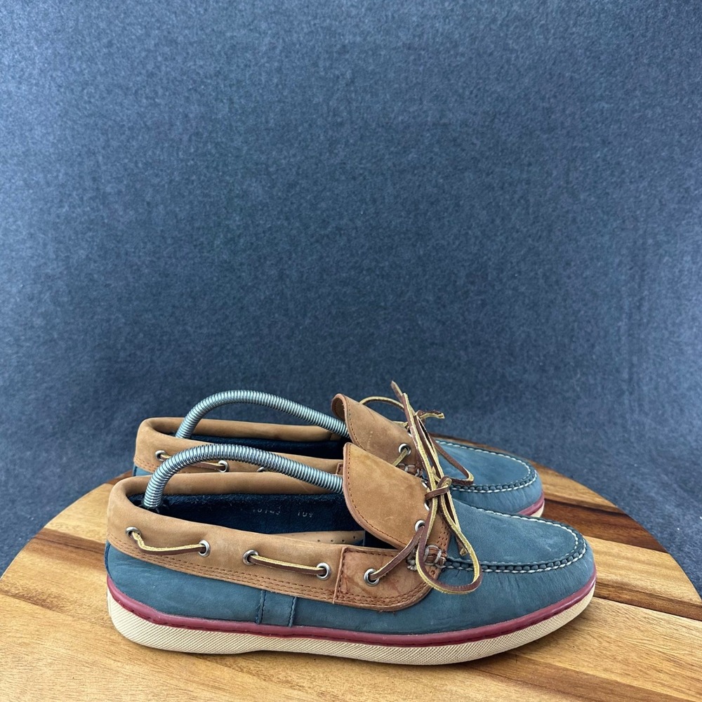 Polo Country Ralph Lauren Mens Blue Brown Leather Boat Shoes Size 10.5 80143